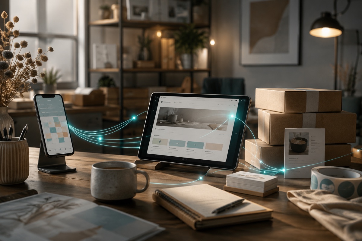 Connected website and customer tools on a business desk