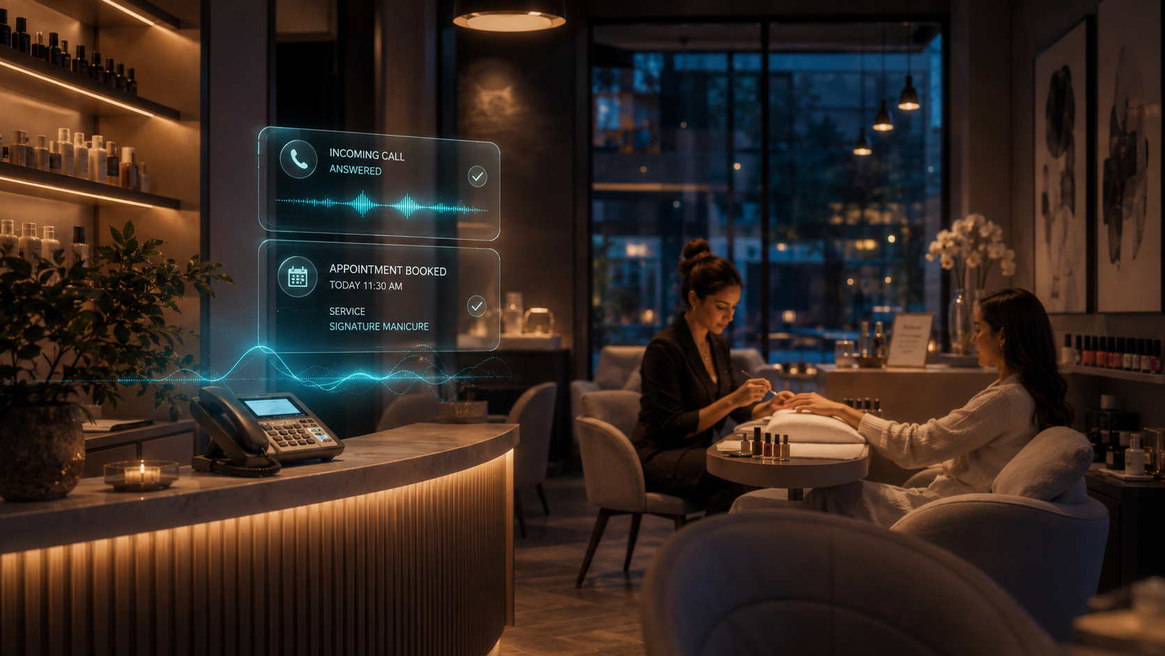 A busy beauty business where an AI receptionist can help handle an incoming call
